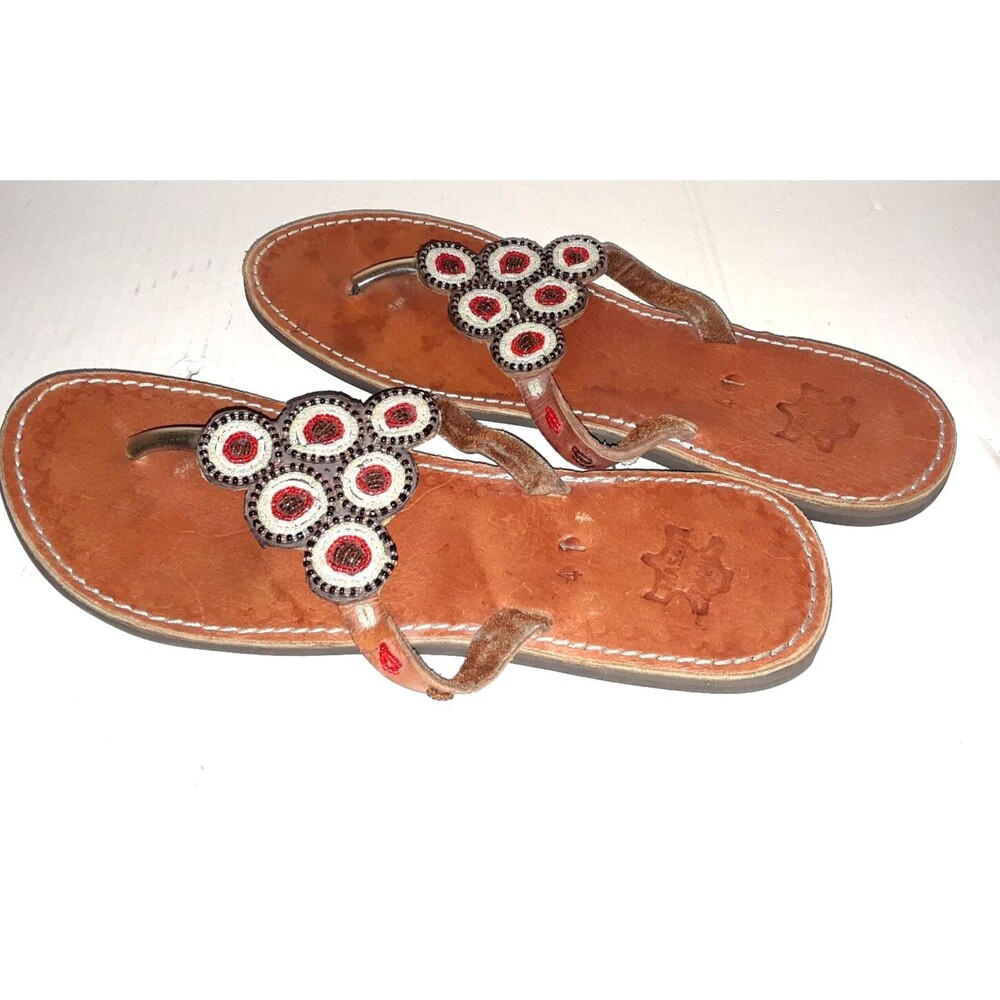 Maasai Handmade Women’s Thong Sandals Size 41 Beaded Summer Vacation